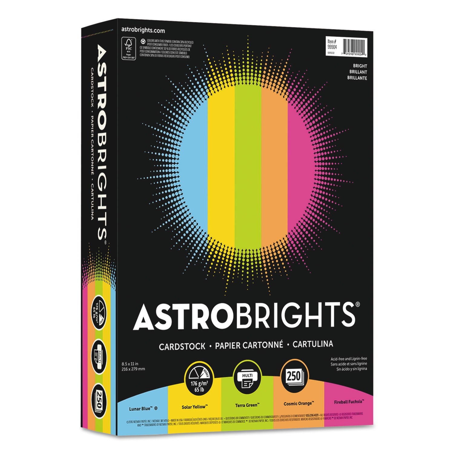 Astrobrights Color Cardstock -"Bright" Assortment, 65 lb Cover Weight, 8.5 x 11, Assorted, 250/Pack