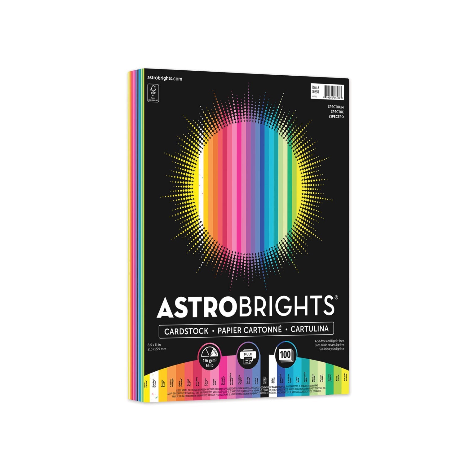 Astrobrights Color Cardstock, 65 lb Cover Weight, 8.5 x 11, Assorted Colors, 100/Pack