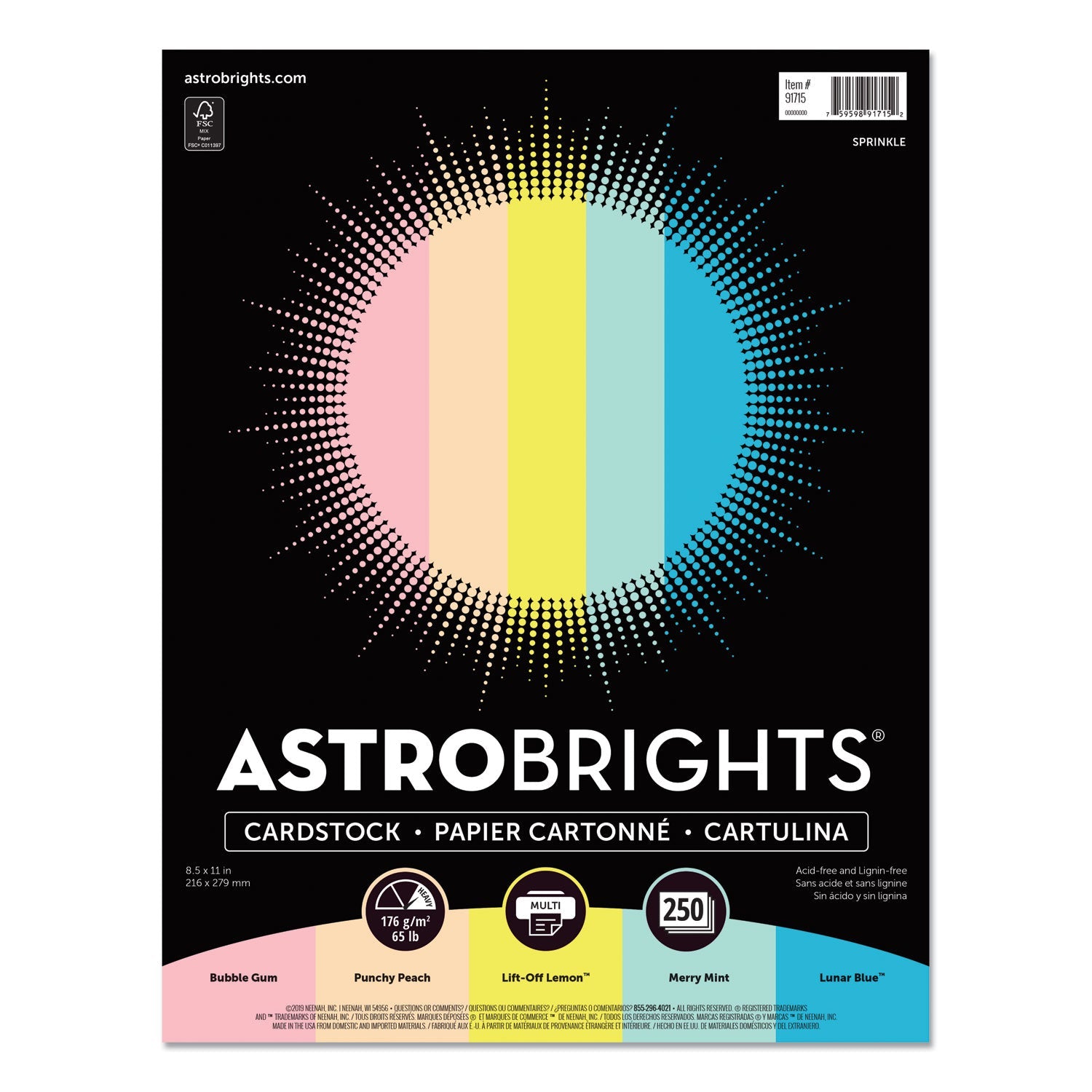Astrobrights Color Cardstock, 65 lb Cover Weight, 8.5 x 11, Assorted Colors, 250/Pack
