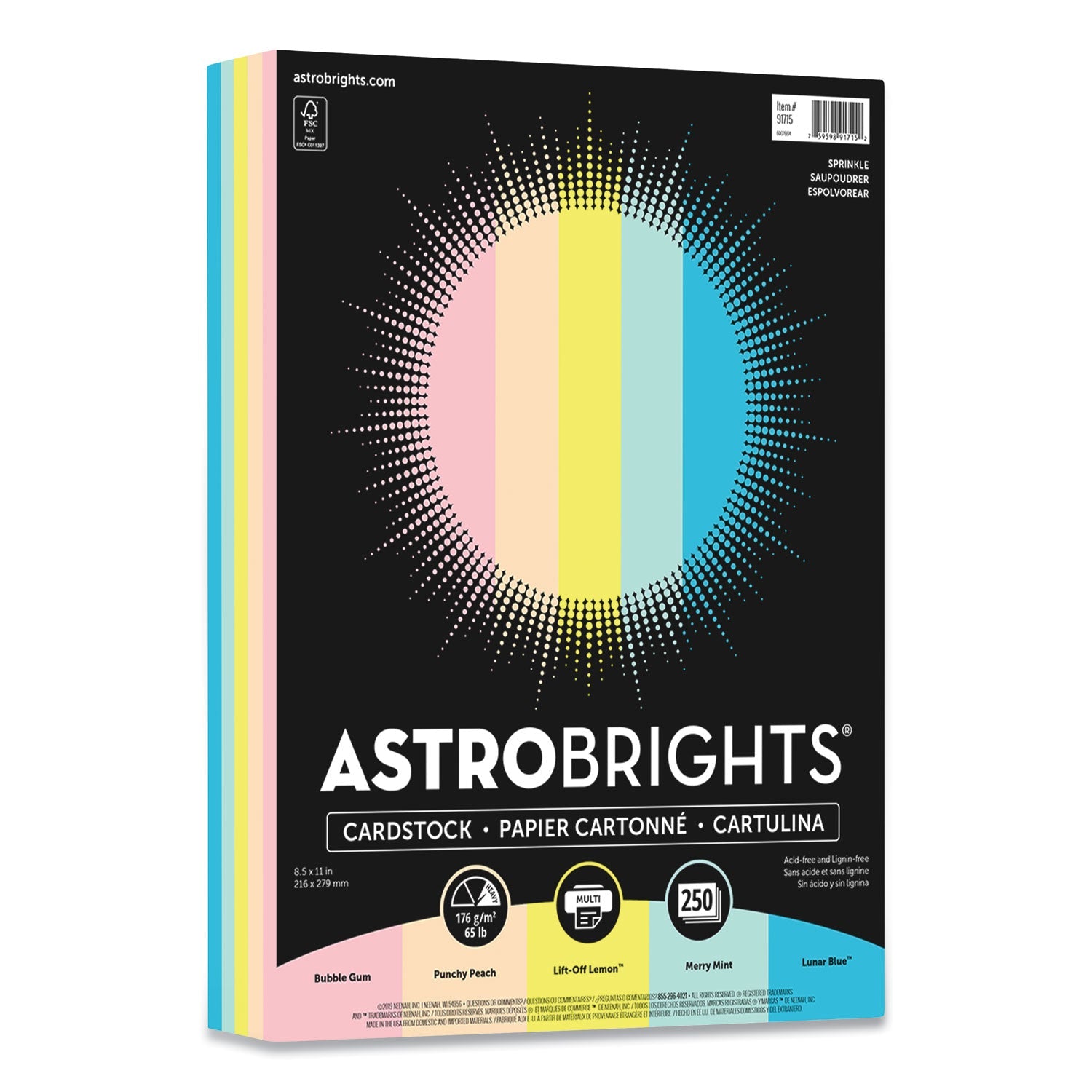 Astrobrights Color Cardstock, 65 lb Cover Weight, 8.5 x 11, Assorted Colors, 250/Pack